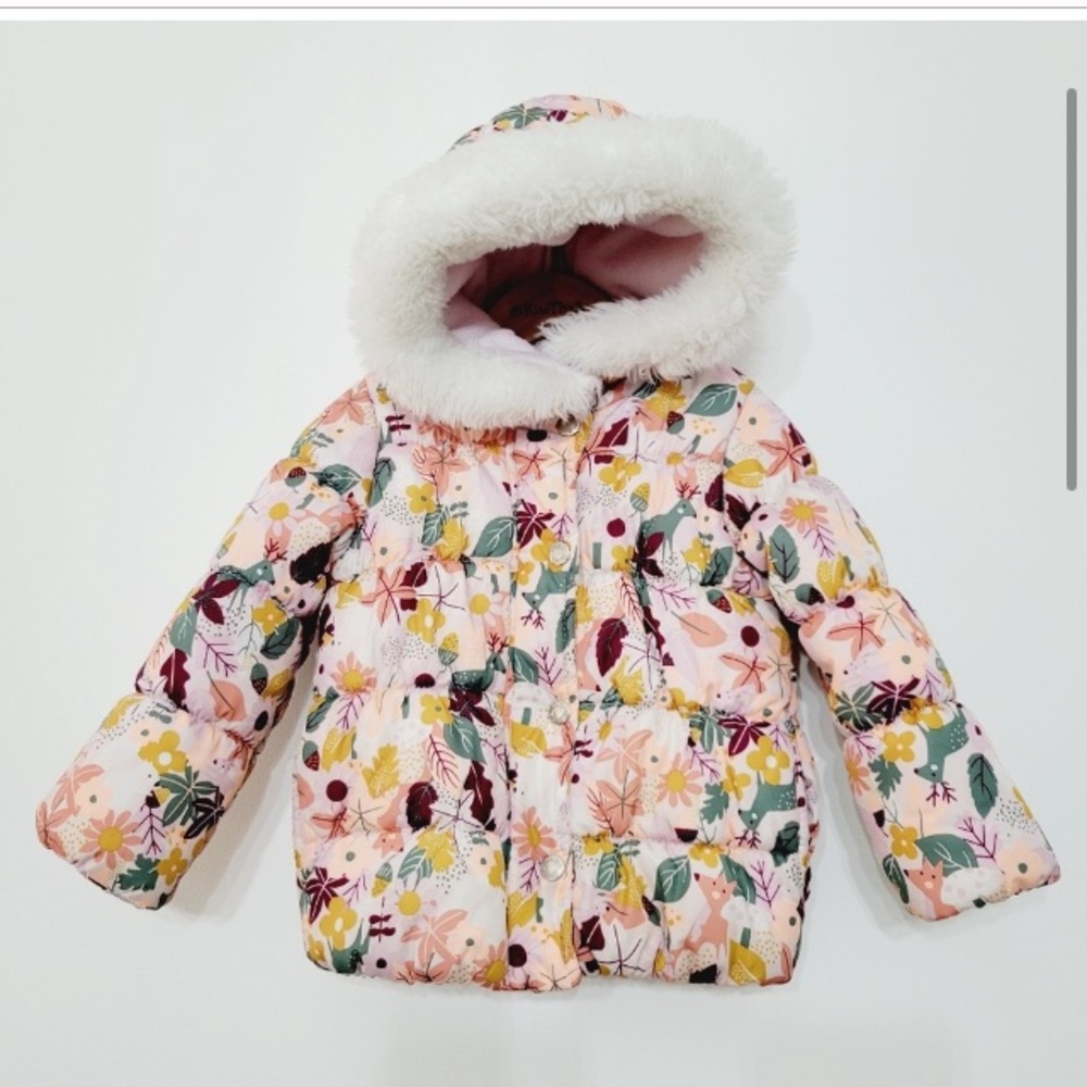 Carter's Girls Woodland Animal Floral Leaf Fleece Lined Puffer Winter Coat 3T